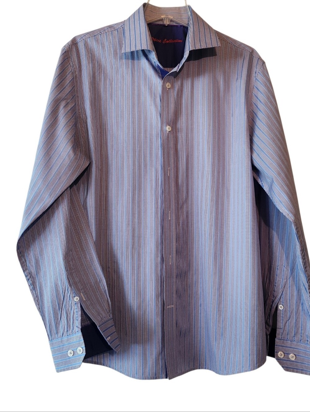 Report Collection Button DownDress Shirt Purple w/Blue Stripes Men's XL EUC $29